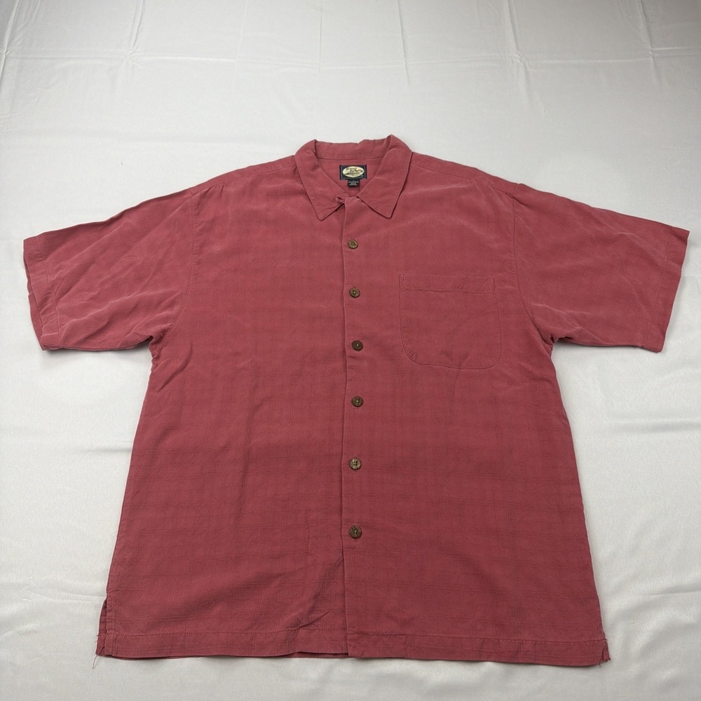 Tommy Bahama Short‎ Sleeve Shirt Mens Brick Red 100% Rayon LARGE